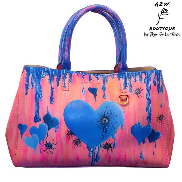 Up-cycled Pink Banana Republic Leather Purse Hand Painted by Skye De La Rosa - Picture 1 of 6